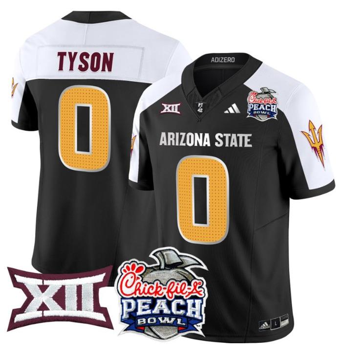 Men's Adidas Jordyn Tyson Jersey #0 Arizona State Sun Devils 2025 Peach Bowl Black Alternate