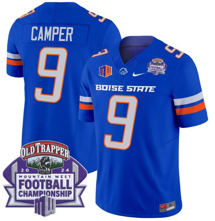 Men's Nike Cameron Camper Jersey #9 Boise State Broncos 2024 Championship Vapor Royal