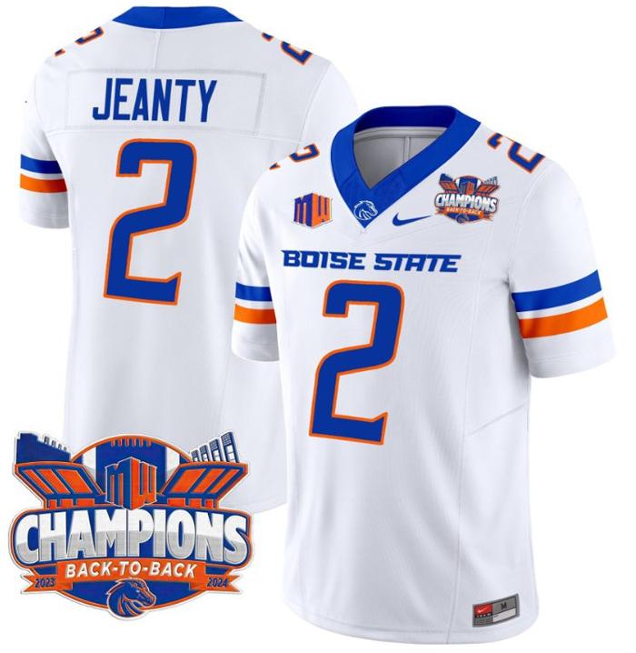 Men's Nike Ashton Jeanty Jersey #2 Boise State Broncos Back To Back Champions White