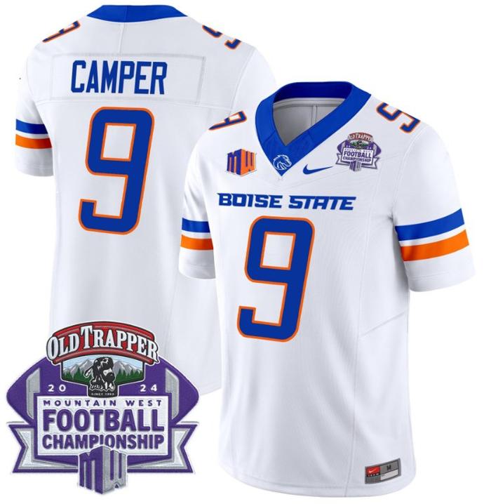 Men's Nike Cameron Camper Jersey #9 Boise State Broncos 2024 Championship Vapor White