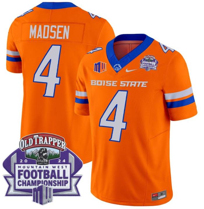 Men's Nike Maddux Madsen Jersey #4 Boise State Broncos 2024 Championship Vapor Orange
