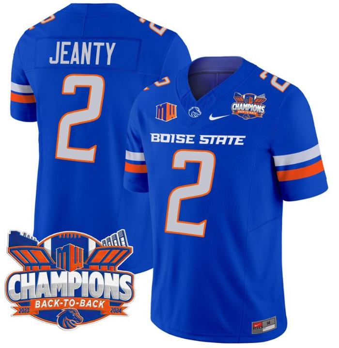 Men's Nike Ashton Jeanty Jersey #2 Boise State Broncos Back To Back Champions Royal