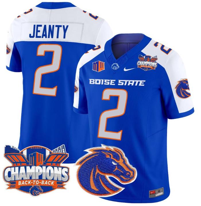 Men's Nike Ashton Jeanty Jersey #2 Boise State Broncos Back To Back Champions Royal Alternate