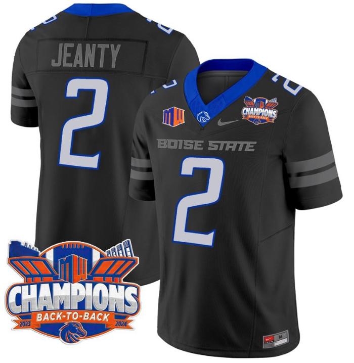 Men's Nike Ashton Jeanty Jersey #2 Boise State Broncos Back To Back Champions Black