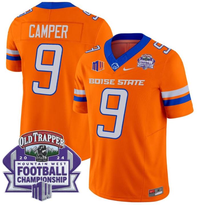 Men's Nike Cameron Camper Jersey #9 Boise State Broncos 2024 Championship Vapor Orange