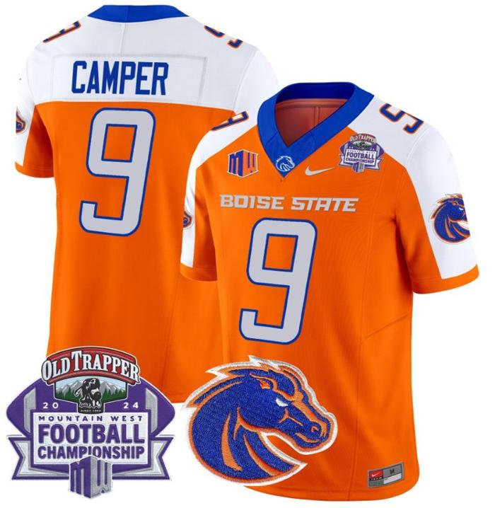 Men's Nike Cameron Camper Jersey #9 Boise State Broncos 2024 Championship Vapor Orange Alternate