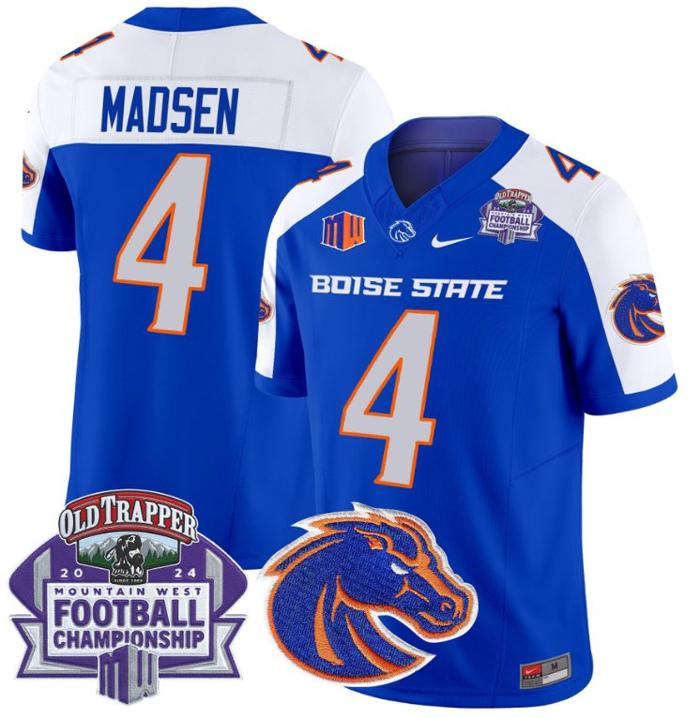 Men's Nike Maddux Madsen Jersey #4 Boise State Broncos 2024 Championship Vapor Royal Alternate