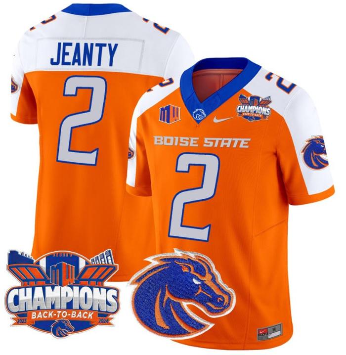 Men's Nike Ashton Jeanty Jersey #2 Boise State Broncos Back To Back Champions Orange Alternate