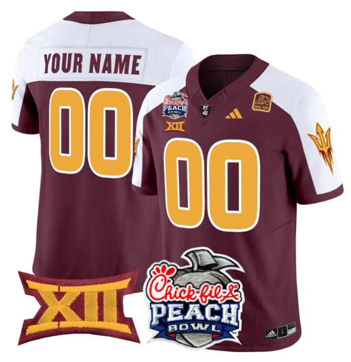 Custom Adidas Men's Youth Arizona State Sun Devils Jersey 2025 Peach Bowl Patch Maroon Alternate