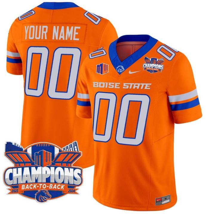 Custom Nike Men's Youth Boise State Broncos Jersey Back To Back Champions Football Orange