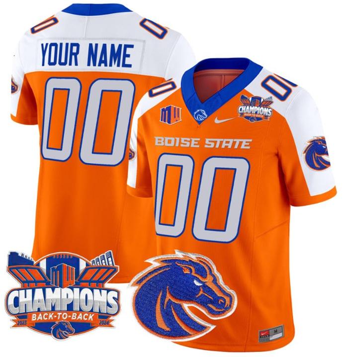 Custom Nike Men's Youth Boise State Broncos Jersey Back To Back Champions Football Orange Alternate