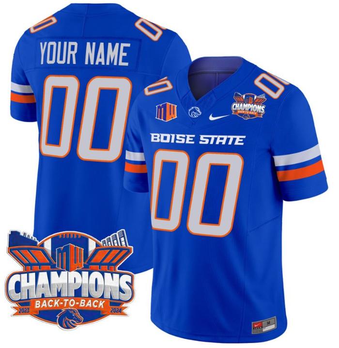 Custom Nike Men's Youth Boise State Broncos Jersey Back To Back Champions Football Royal
