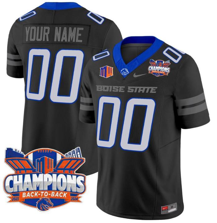 Custom Nike Men's Youth Boise State Broncos Jersey Back To Back Champions Football Black
