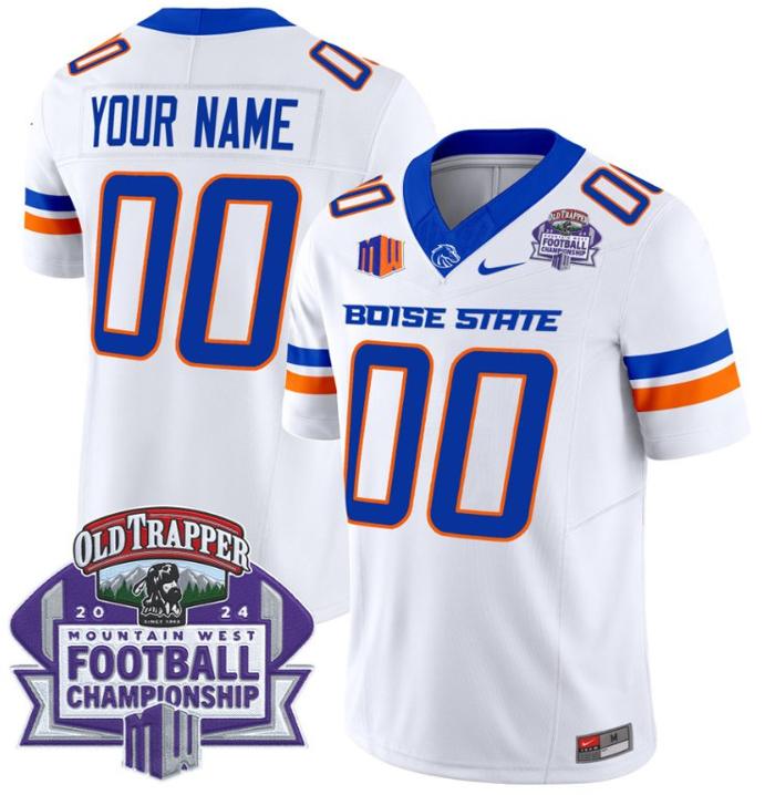 Custom Nike Men's Youth Boise State Broncos Jersey 2024 Championship Patch White