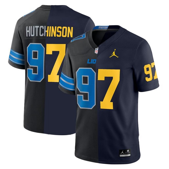 Men's Detroit Lions Michigan Wolverines #97 Aidan Hutchinson Black Navy Split F.U.S.E. Vapor Limited Stitched Jersey
