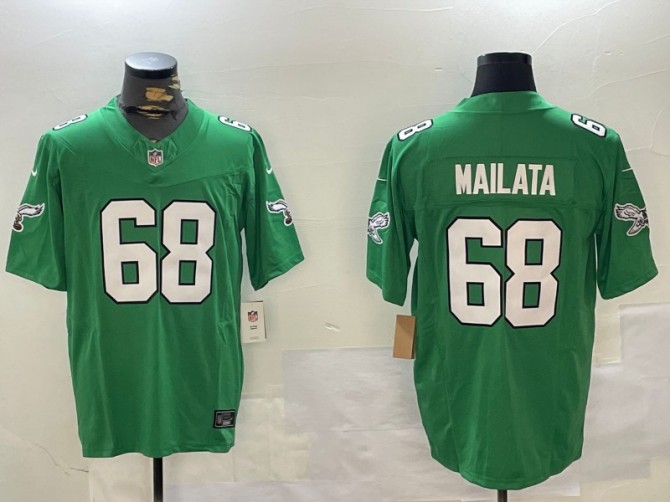 Men's Philadelphia Eagles #68 Jordan Mailata Kelly Green F.U.S.E Throwback Vapor Limited Stitched Football Jersey