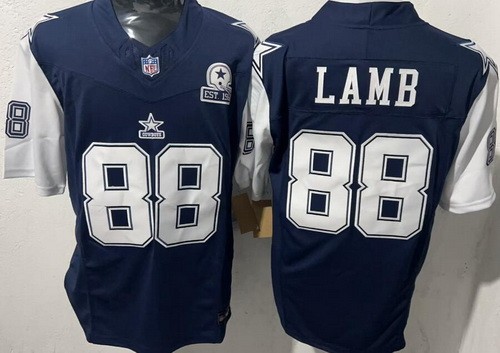 Men's Dallas Cowboys #88 CeeDee Lamb Limited Navy Throwback 1960 Patch FUSE Vapor Jersey