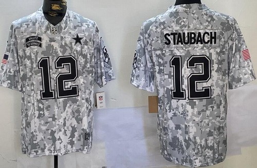 Men's Dallas Cowboys #12 Roger Staubach Limited Arctic Camo 2024 Salute to Service Jersey
