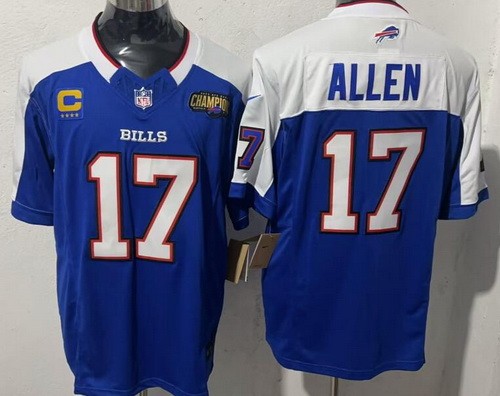 Men's Buffalo Bills #17 Josh Allen Limited Blue Champioins C Patch FUSE Vapor Jersey