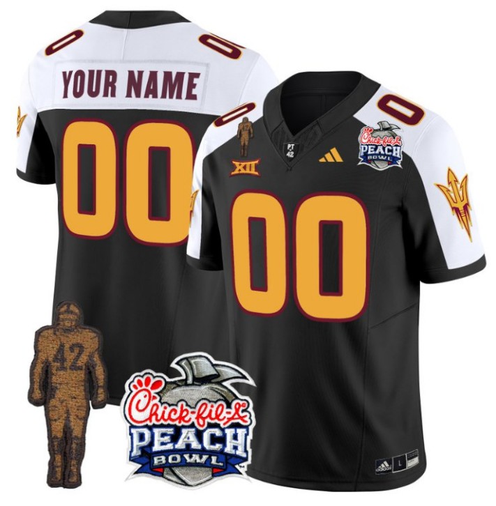 Custom Arizona State Sun Devils Pat Tillman Stitched Name Number Peach Bowl Patch Vapor Limited College Football Jersey Black Alternate