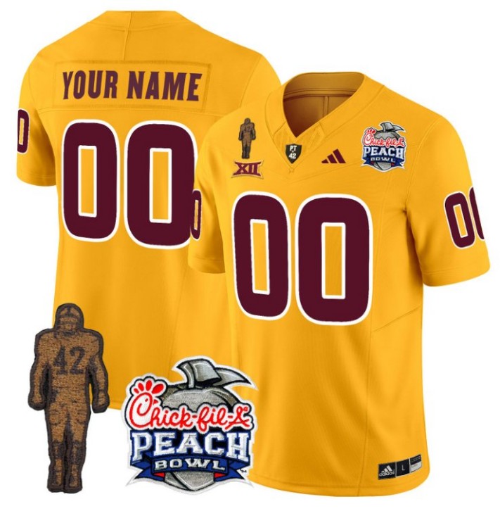 Custom Arizona State Sun Devils Pat Tillman Stitched Name Number Peach Bowl Patch Vapor Limited College Football Jersey Gold