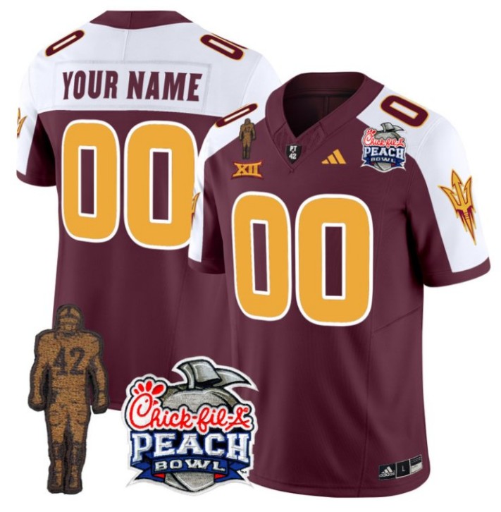 Custom Arizona State Sun Devils Pat Tillman Stitched Name Number Peach Bowl Patch Vapor Limited College Football Jersey Maroon Alternate