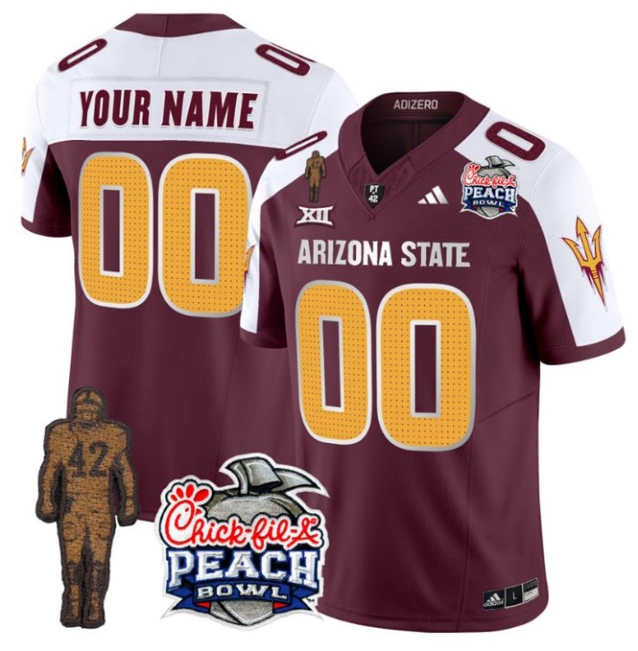 Custom Arizona State Sun Devils Pat Tillman V2 Stitched Name Number Peach Bowl Patch Vapor Limited College Football Jersey Maroon Alternate