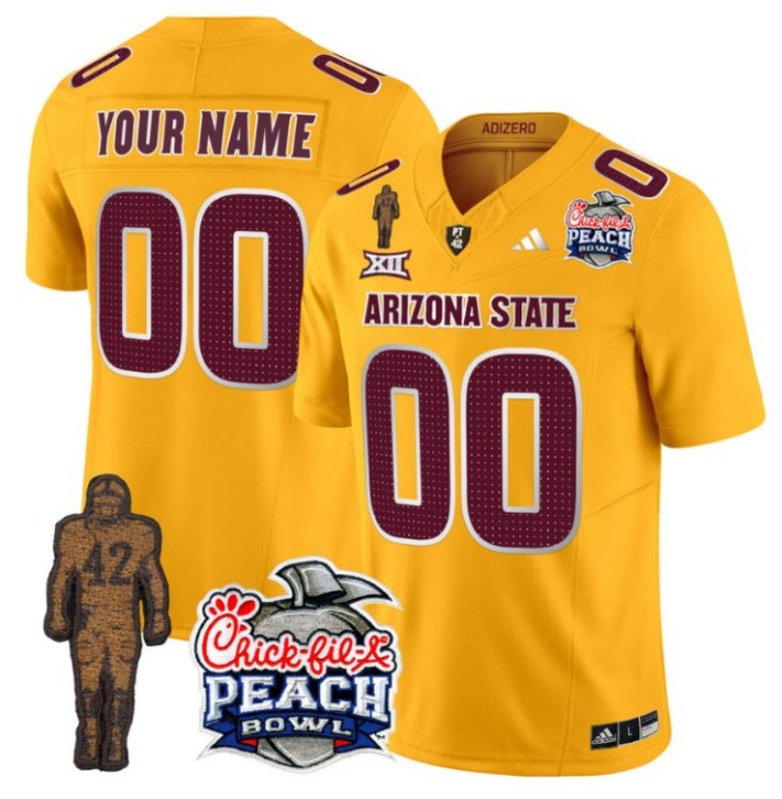 Custom Arizona State Sun Devils Pat Tillman V2 Stitched Name Number Peach Bowl Patch Vapor Limited College Football Jersey Gold