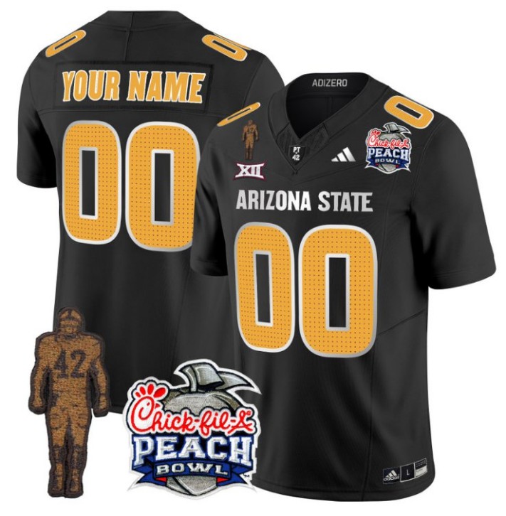 Custom Arizona State Sun Devils Pat Tillman V2 Stitched Name Number Peach Bowl Patch Vapor Limited College Football Jersey Black