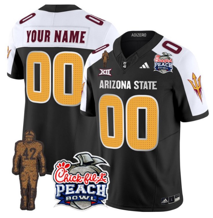 Custom Arizona State Sun Devils Pat Tillman V2 Stitched Name Number Peach Bowl Patch Vapor Limited College Football Jersey Black Alternate