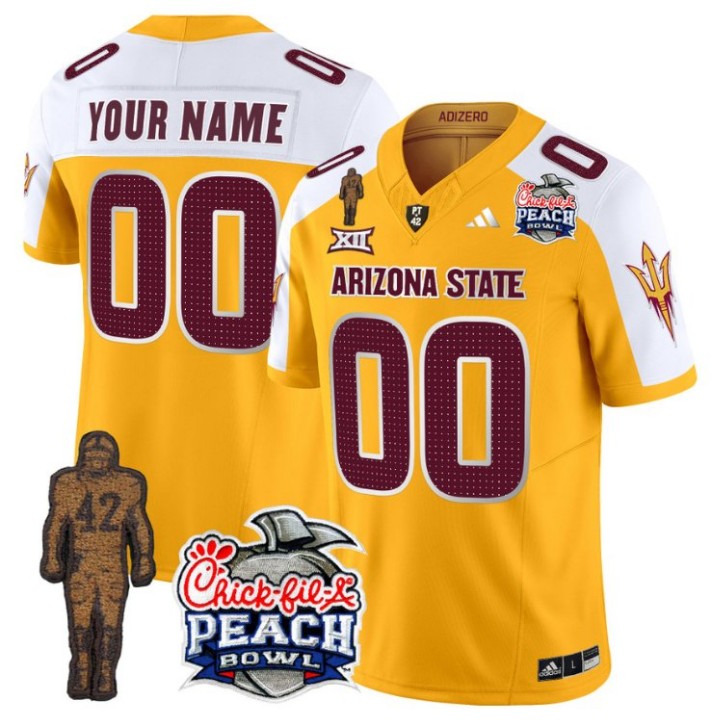 Custom Arizona State Sun Devils Pat Tillman V2 Stitched Name Number Peach Bowl Patch Vapor Limited College Football Jersey Gold Alternate