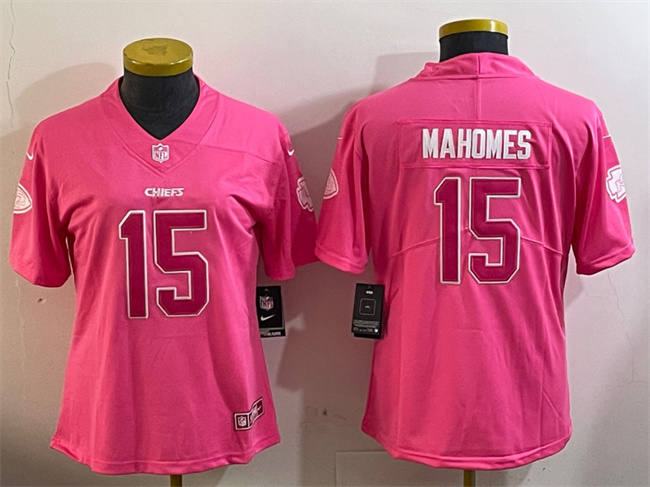 Women's Kansas City Chiefs #15 Patrick Mahomes Pink Vapor Untouchable Limited Stitched Football Jersey