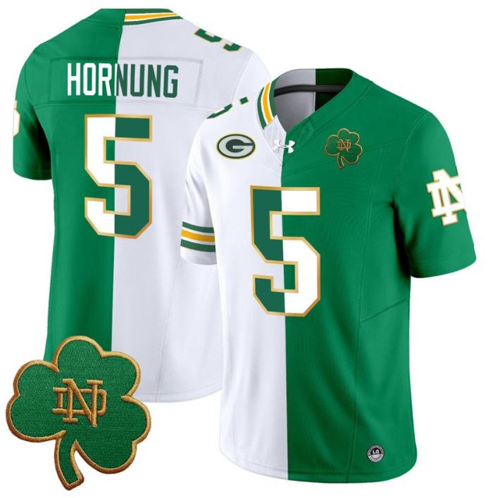 Men's Under Armour Paul Hornung Jersey #5 Notre Dame Fighting Irish Green Bay Packers Split Vapor Football Stitched