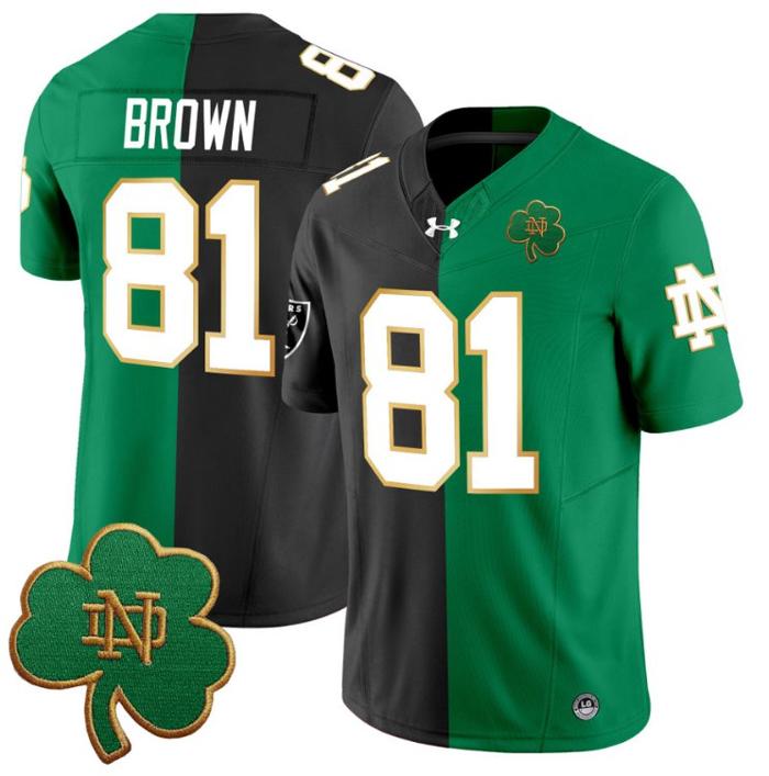 Men's Under Armour Tim Brown Jersey #81 Notre Dame Fighting Irish Las Vegas Raiders Split Vapor Football Stitched