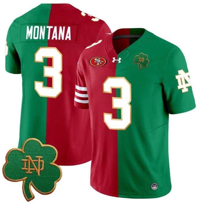 Men's Under Armour Joe Montana Jersey #3 Notre Dame Fighting Irish San Francisco 49ers Split Vapor Football Stitched