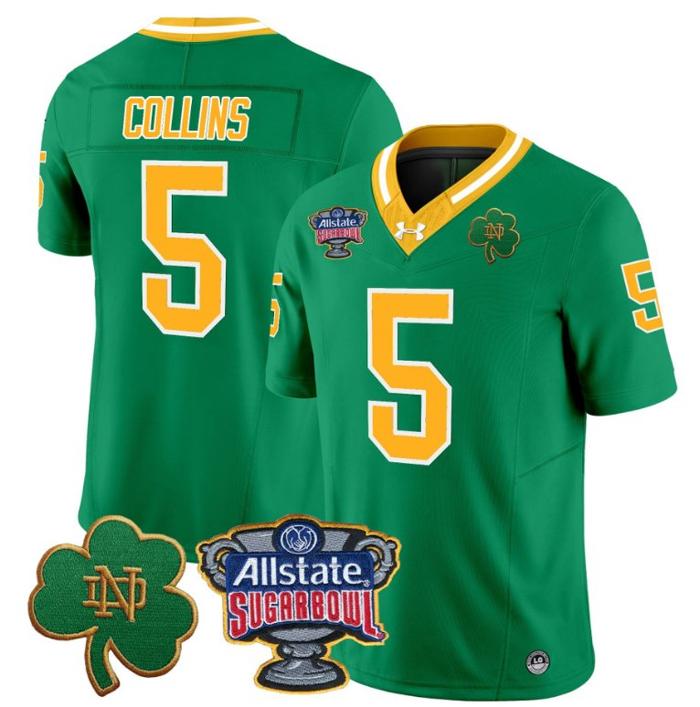 Men's Beaux Collins Jersey #5 Notre Dame Fighting Irish 2024 Sugar Bowl Patch Under Armour Stitched NCAA FB Throwback