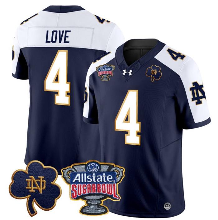 Men's Jeremiyah Love Jersey #4 Notre Dame Fighting Irish 2024 Sugar Bowl Patch Under Armour Stitched NCAA FB Alternate