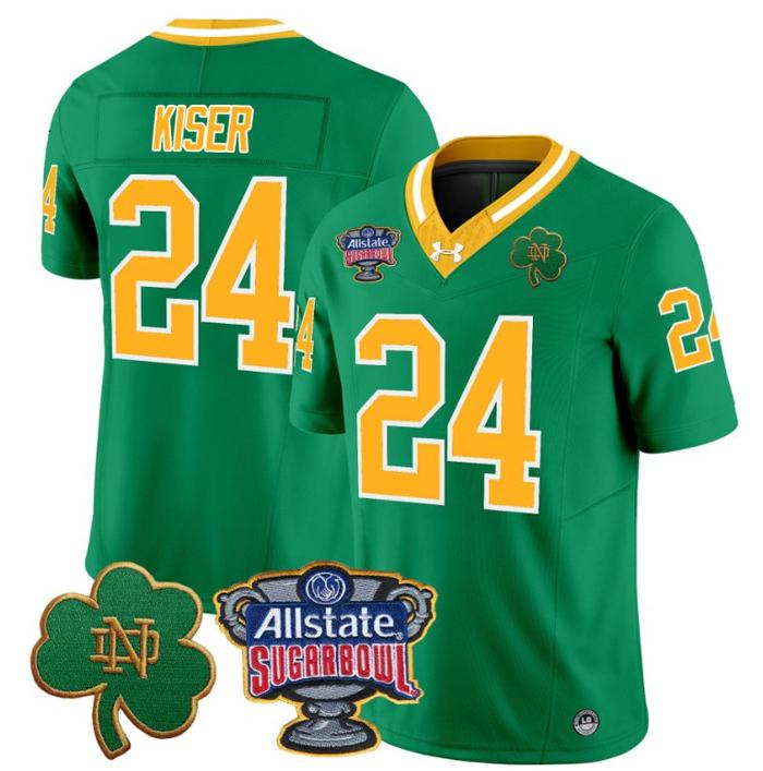 Men's Jack Kiser Jersey #24 Notre Dame Fighting Irish 2024 Sugar Bowl Patch Under Armour Stitched NCAA FB Throwback