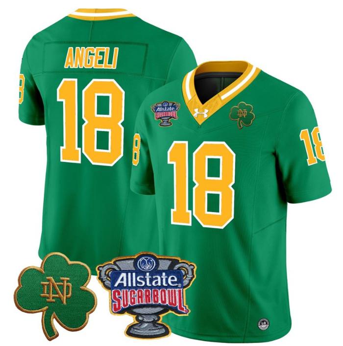 Men's Steve Angeli Jersey #18 Notre Dame Fighting Irish 2024 Sugar Bowl Patch Under Armour Stitched NCAA FB Throwback