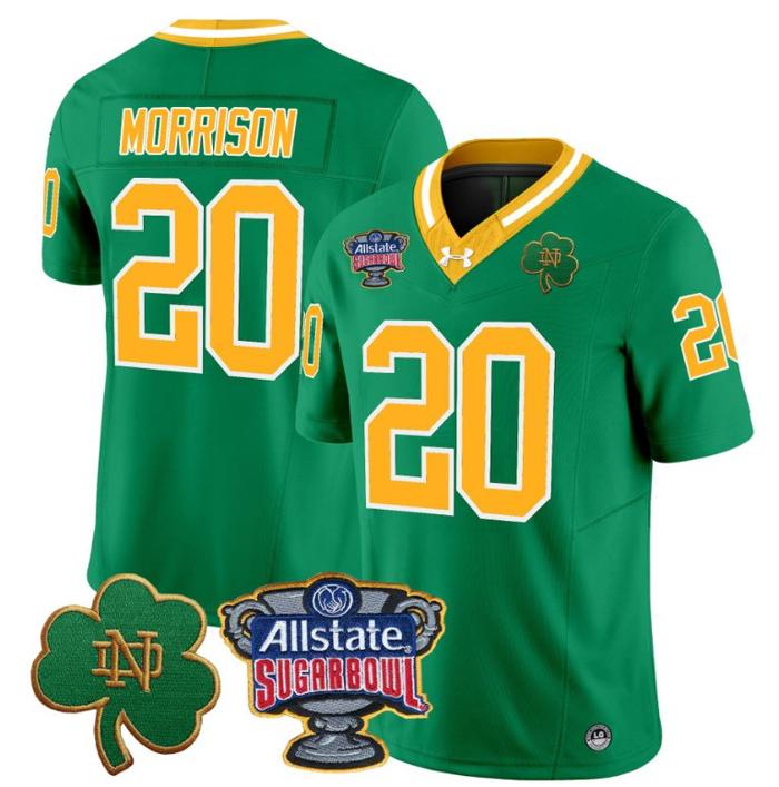 Men's Benjamin Morrison Jersey #20 Notre Dame Fighting Irish 2024 Sugar Bowl Patch Under Armour Stitched NCAA FB Throwback