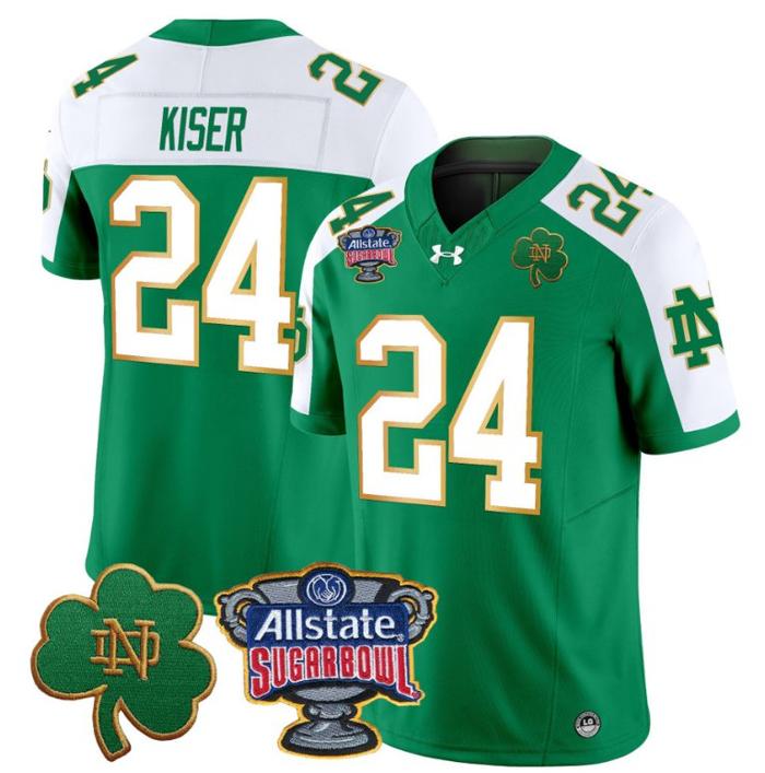 Men's Jack Kiser Jersey #24 Notre Dame Fighting Irish 2024 Sugar Bowl Patch Under Armour Stitched NCAA FB Green Alternate