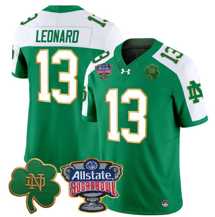 Men's Riley Leonard Jersey #13 Notre Dame Fighting Irish 2024 Sugar Bowl Patch Under Armour Stitched NCAA FB Green Alternate