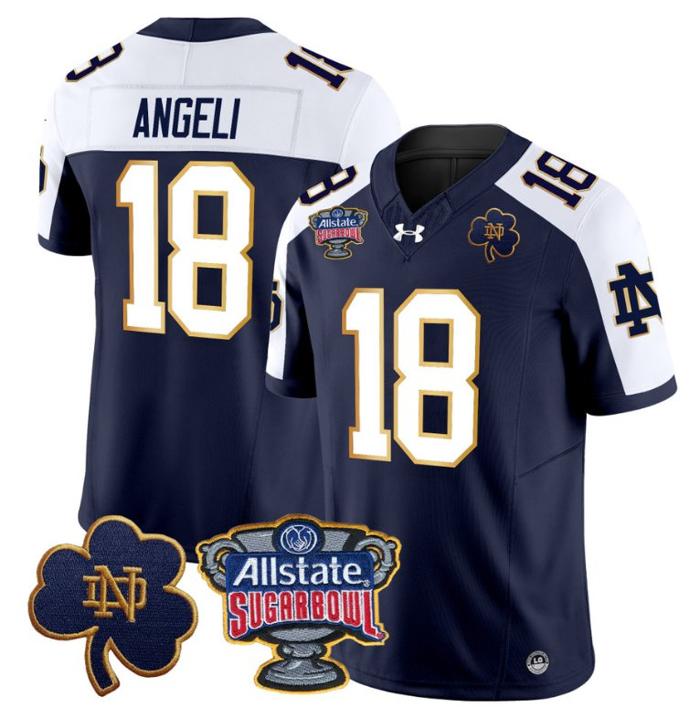 Men's Steve Angeli Jersey #18 Notre Dame Fighting Irish 2024 Sugar Bowl Patch Under Armour Stitched NCAA FB Alternate