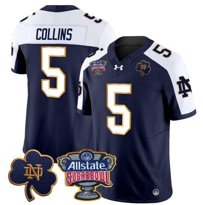 Men's Beaux Collins Jersey #5 Notre Dame Fighting Irish 2024 Sugar Bowl Patch Under Armour Stitched NCAA FB Alternate
