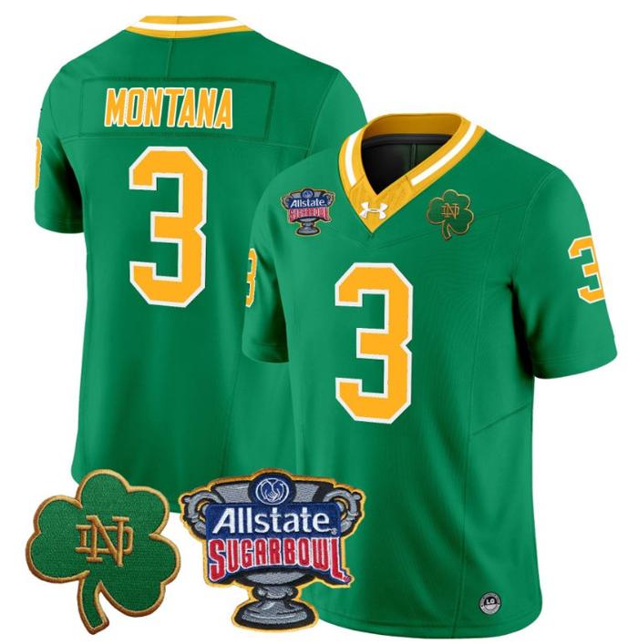 Men's Joe Montana Jersey #3 Notre Dame Fighting Irish 2024 Sugar Bowl Patch Under Armour Stitched NCAA FB Throwback