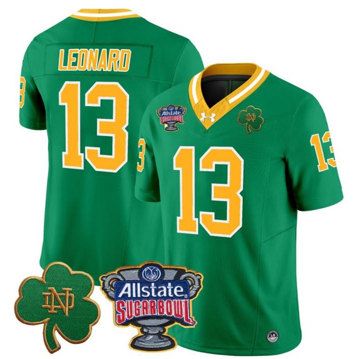 Men's Riley Leonard Jersey #13 Notre Dame Fighting Irish 2024 Sugar Bowl Patch Under Armour Stitched NCAA FB Throwback