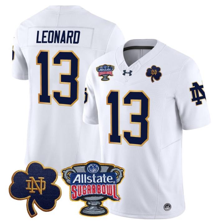 Men's Riley Leonard Jersey #13 Notre Dame Fighting Irish 2024 Sugar Bowl Patch Under Armour Stitched NCAA FB White