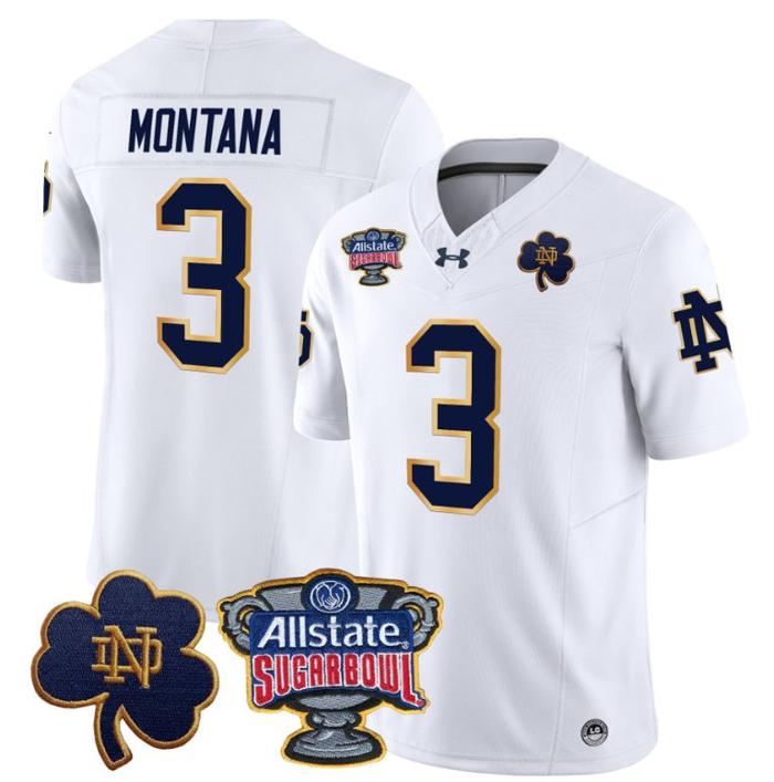 Men's Jeremiyah Love Jersey #3 Joe Montana 2024 Sugar Bowl Patch Under Armour Stitched NCAA FB White
