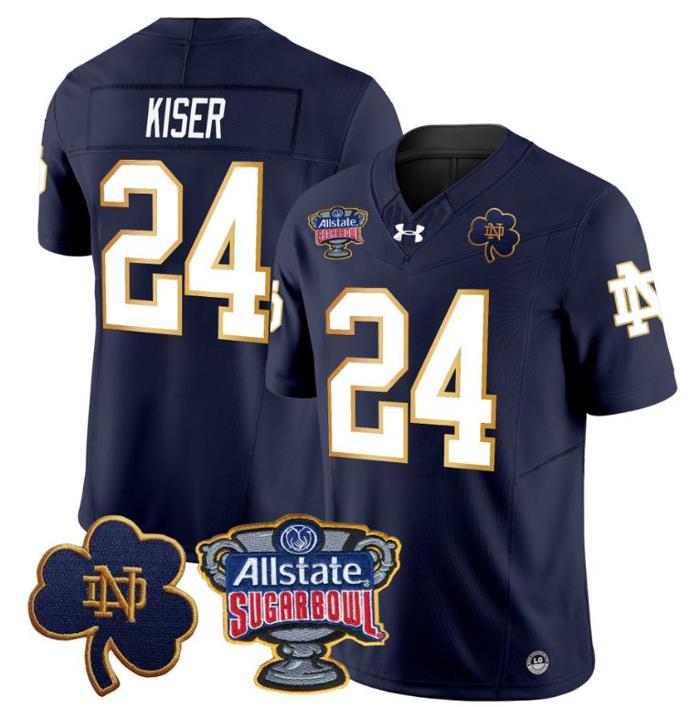 Men's Jack Kiser Jersey #24 Notre Dame Fighting Irish 2024 Sugar Bowl Patch Under Armour Stitched NCAA FB Navy
