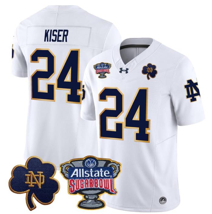Men's Jack Kiser Jersey #24 Notre Dame Fighting Irish 2024 Sugar Bowl Patch Under Armour Stitched NCAA FB White